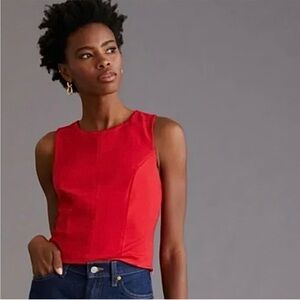 Y2K Designer Red Shell Blouse Size 2 Wool Blend Preppy Tailored